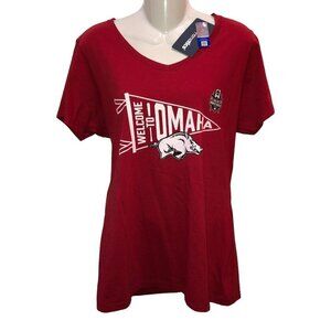 New Arkansas Razorback Welcome to Omaha Fanatics Womens Large Red T Shirt Tee L